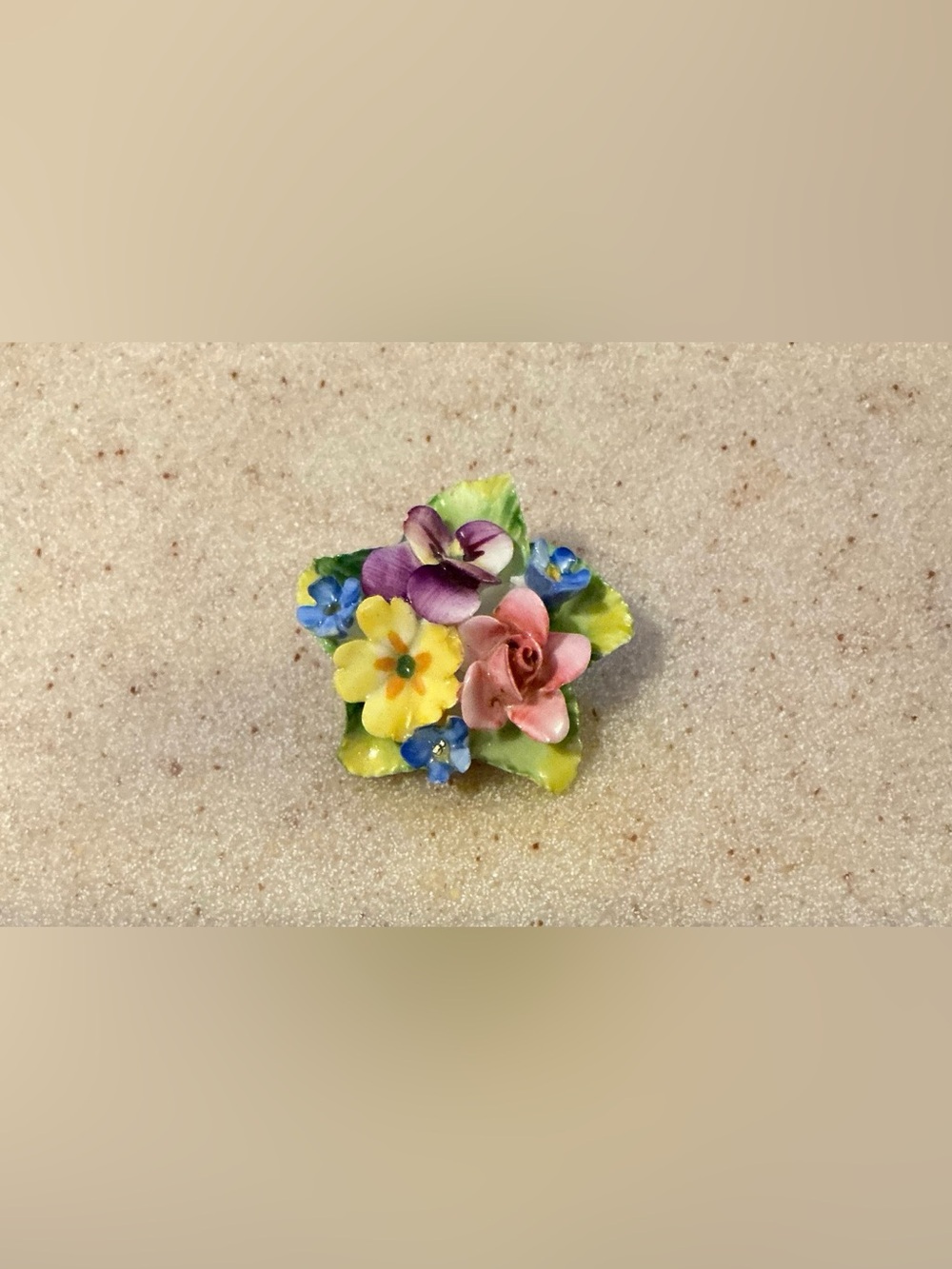 Hand-Painted Porcelain Floral Pin with Multicolor Blossoms